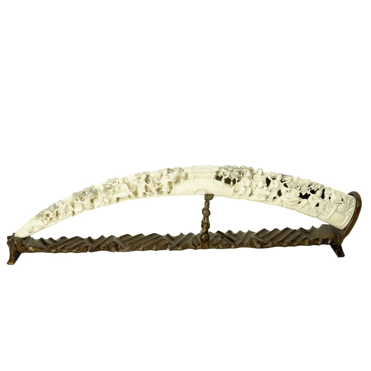19th C. Chinese Deep Relief Carved Ivory Tusk
