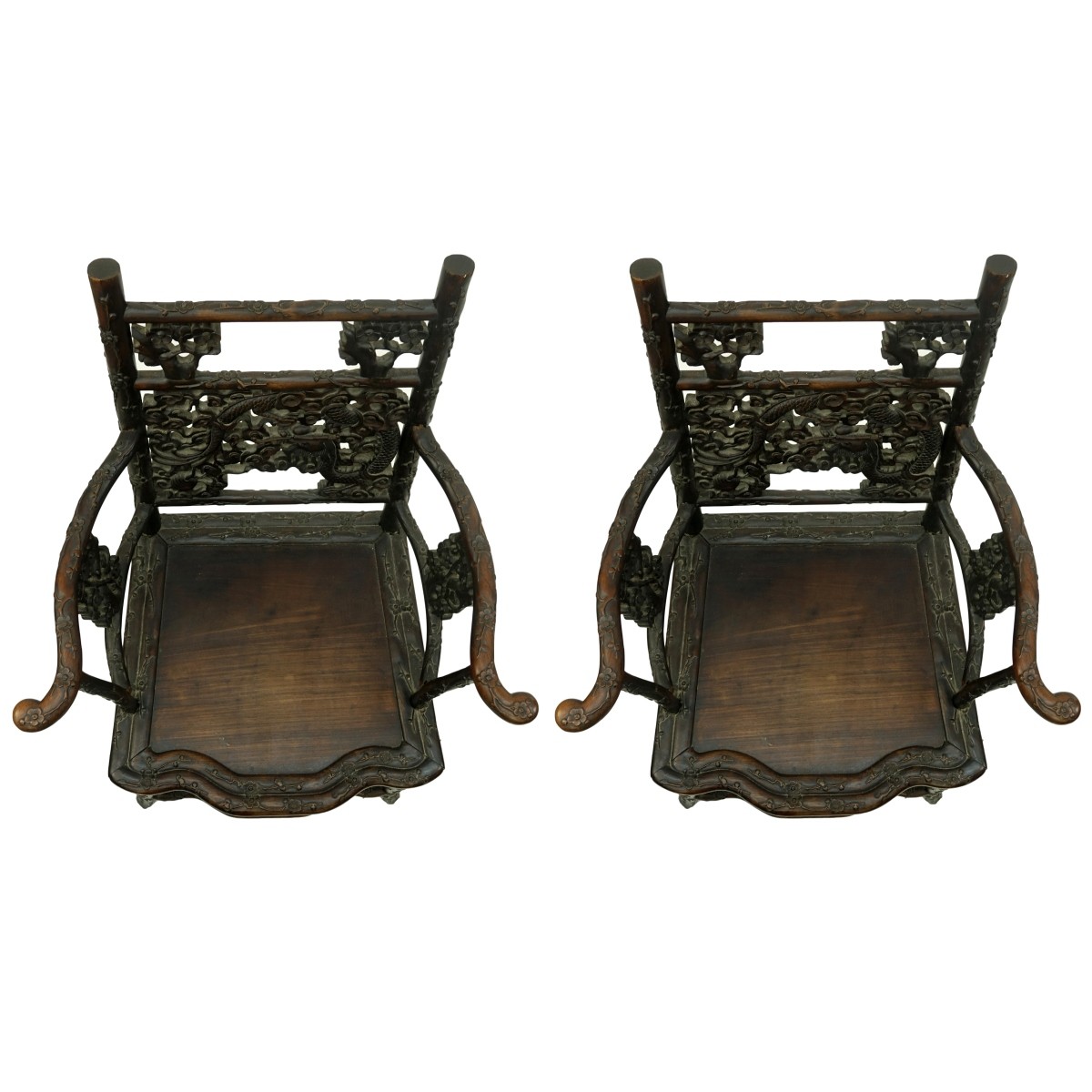 Pair of 19th C. Chinese Carved Wood Throne Chairs