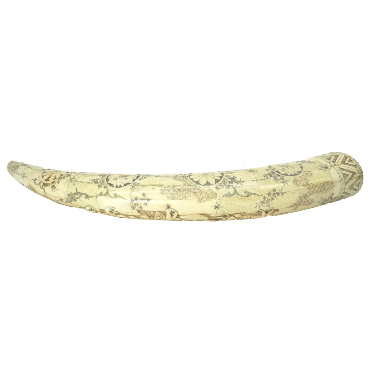 Large Chinese Polychrome Carved Bone Tusk