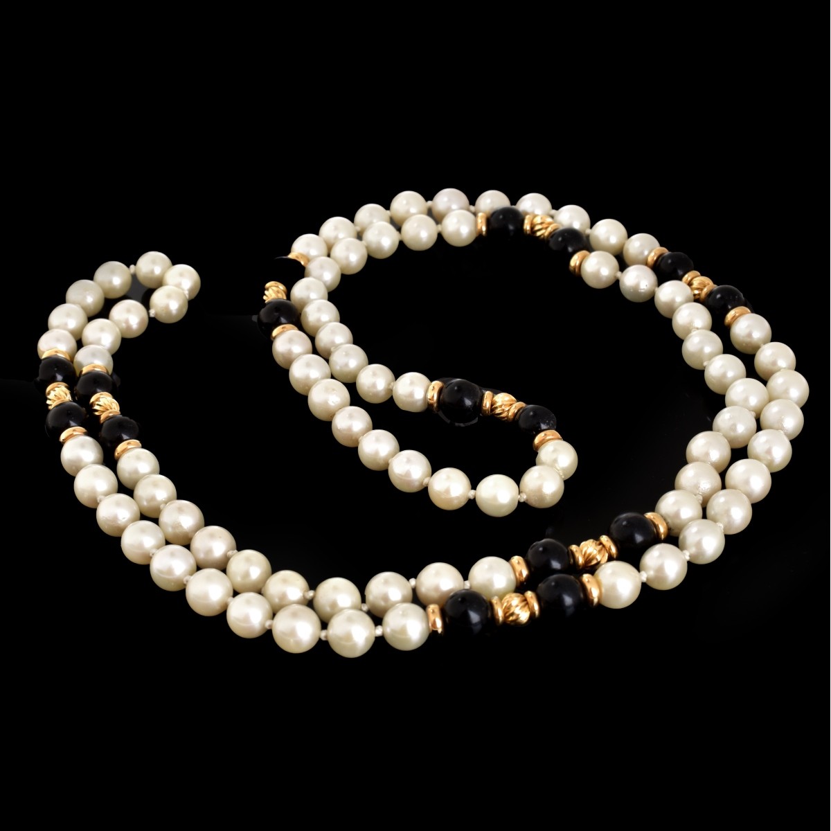 Vintage Onyx, Pearl and 14K Necklace