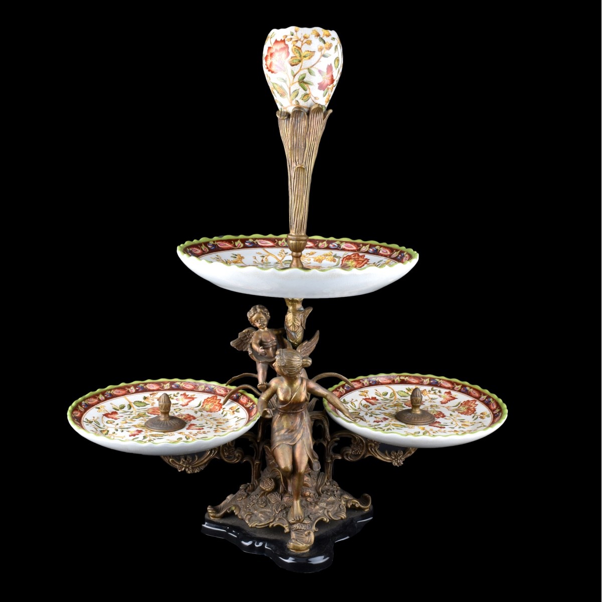 20th Century French Bronze and Porcelain Epergne