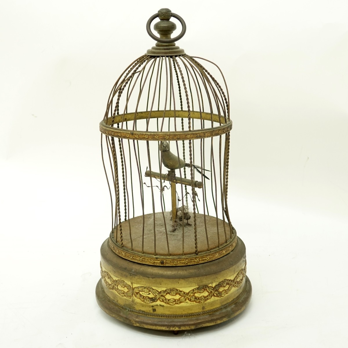 Antique French Gilt Bronze Automation Bird In Cage
