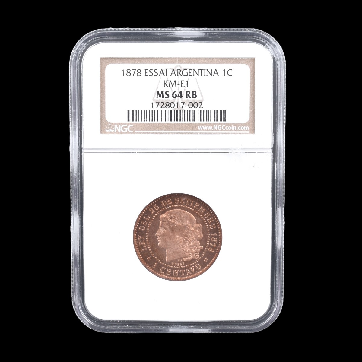 1878 Argentina Copper Essai 1 Centavos