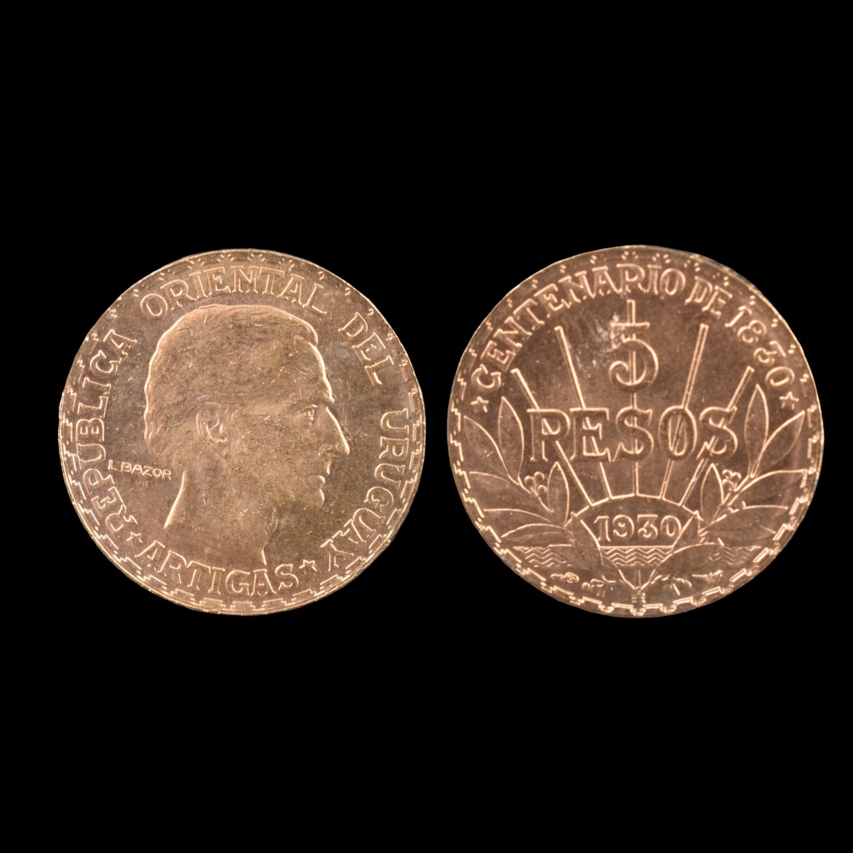 1930 Uruguay/Constitution Centennial Gold 5 Pesos