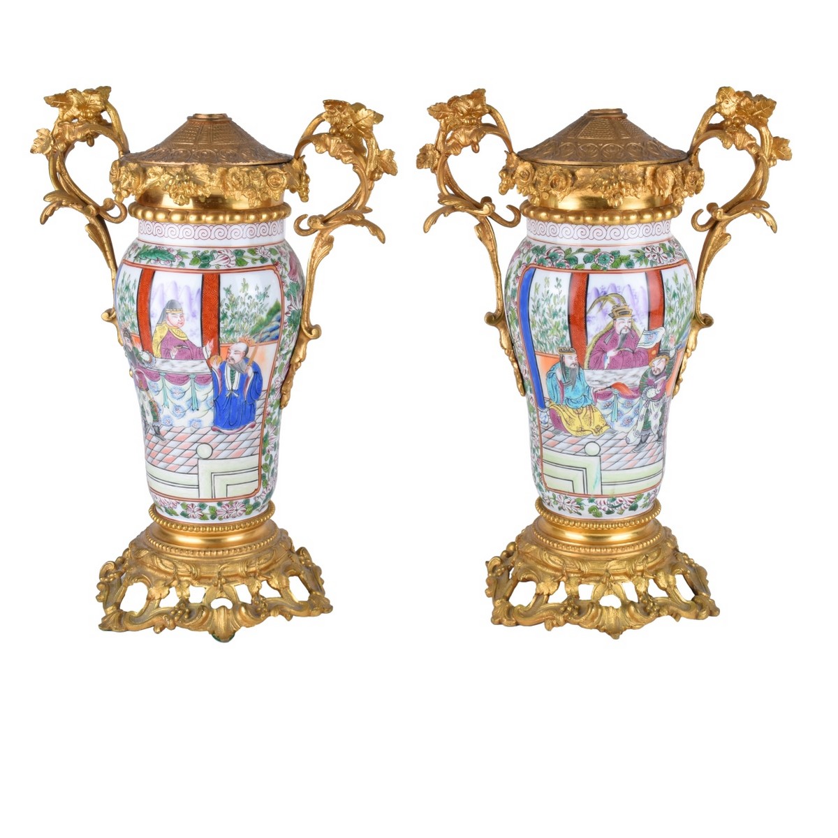 PR. Chinese Export Porcelain Lamp Vases Bronze Mou