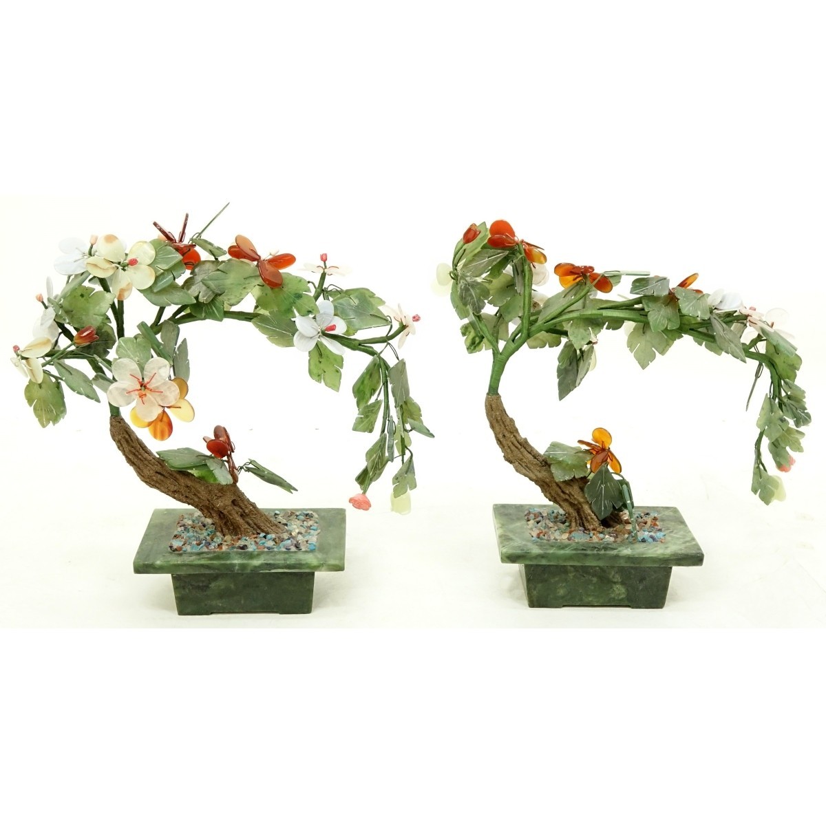 Pr. Chinese Ming Style Hardstone and Jade Trees