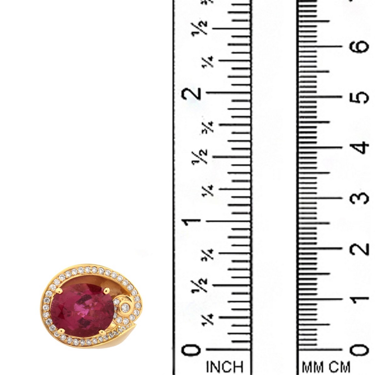 Rubelite, Diamond and 18K Ring