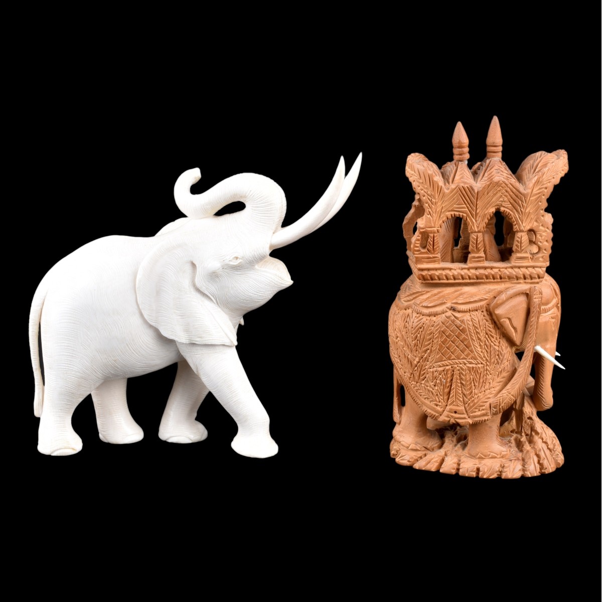 Two Carved Elephants