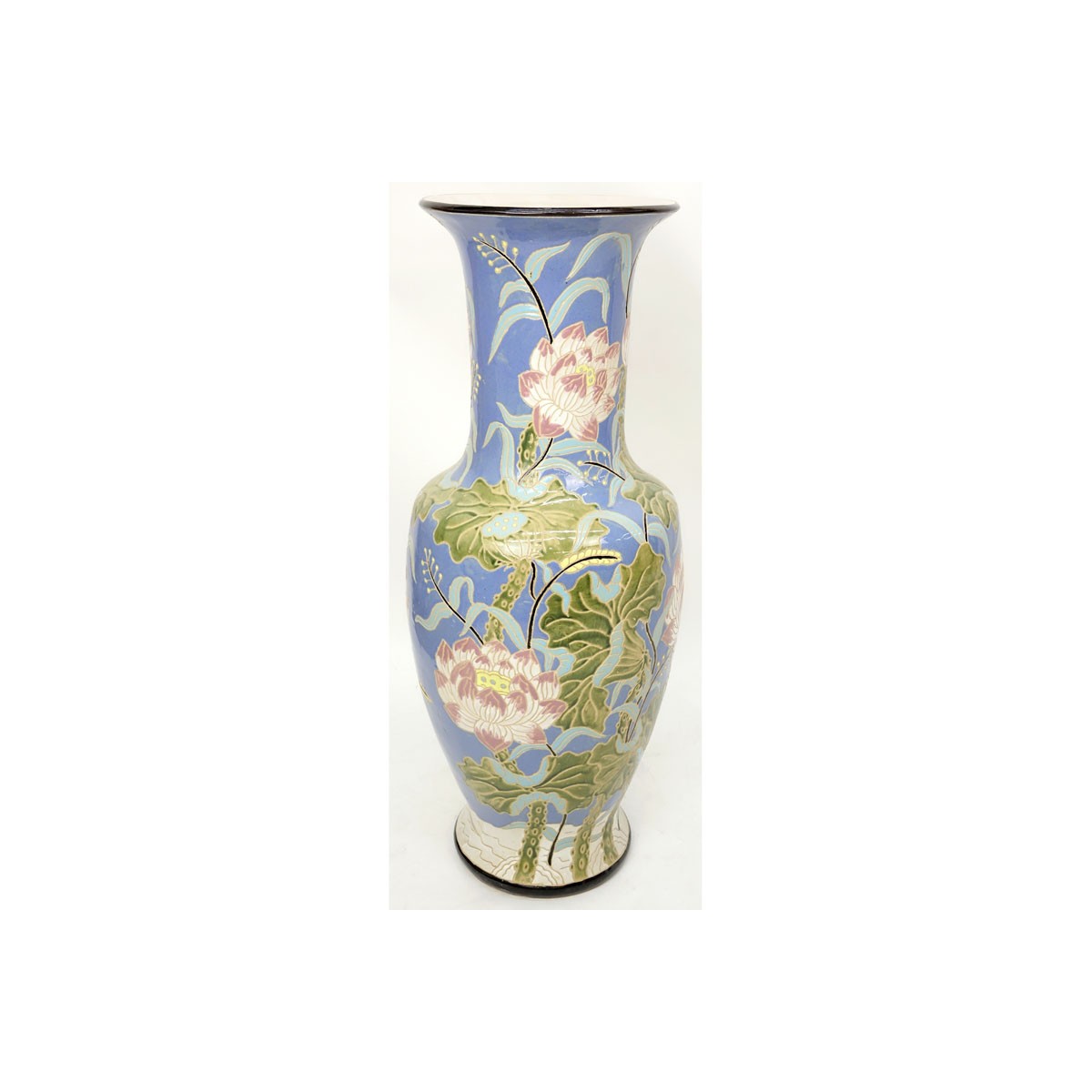 Monumental Majolica Pottery Vase. Features Asian i