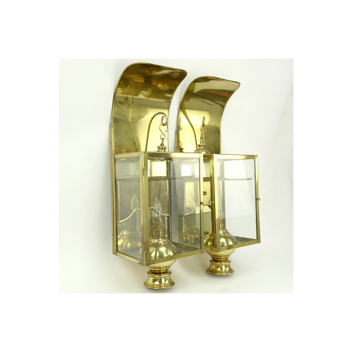 Pair of Modern Brass and Glass Wall Light Fixtures