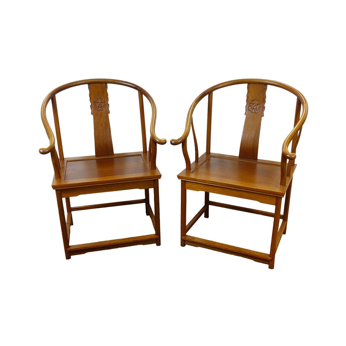 Pair of Contemporary Carved Teak Ox Bow Chairs. Bo