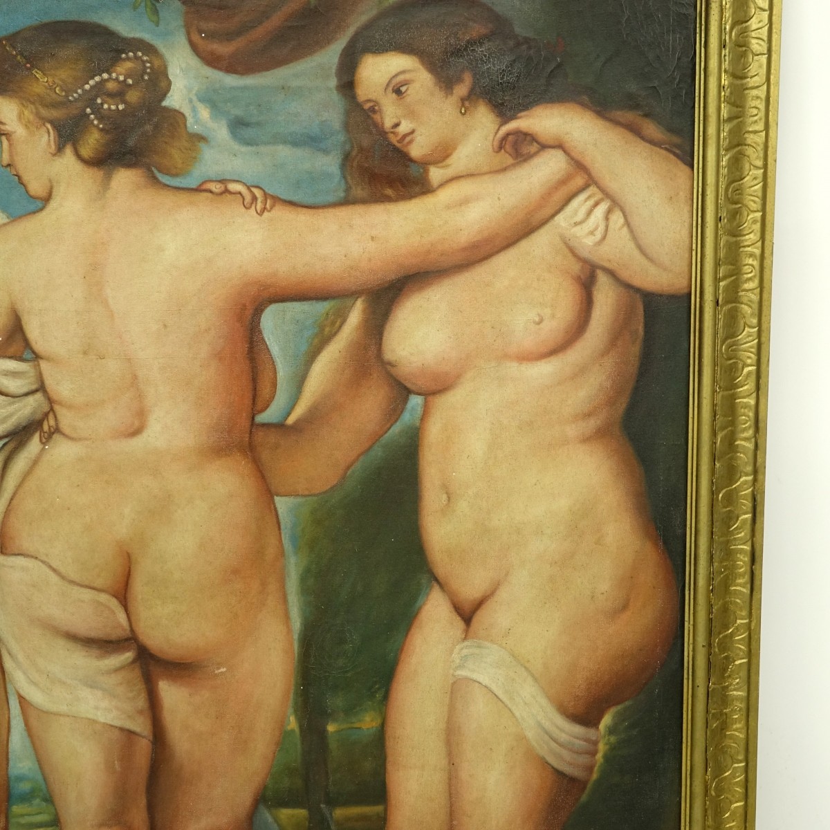 19 / 20C Oil on Canvas Classical Three Graces