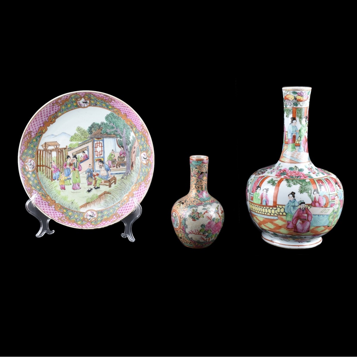 19C 3Pc Lot Famille Rose Ching Chinese Porcelain