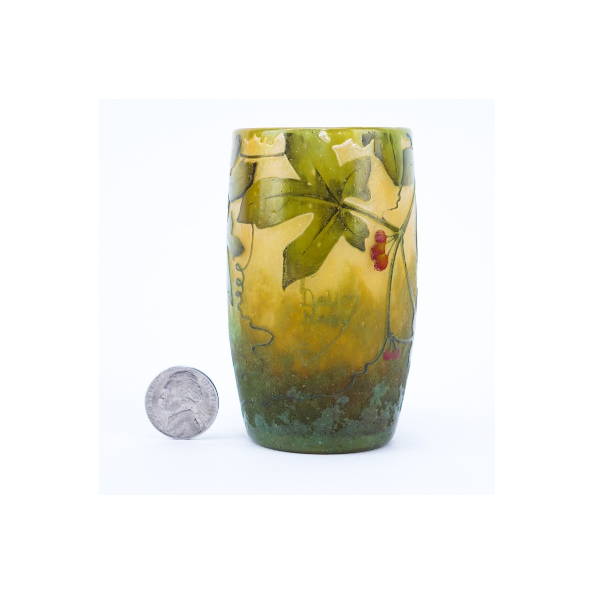 Art Nouveau Period Daum Nancy Cameo Glass Miniature Vase "Berry Vine". Sign