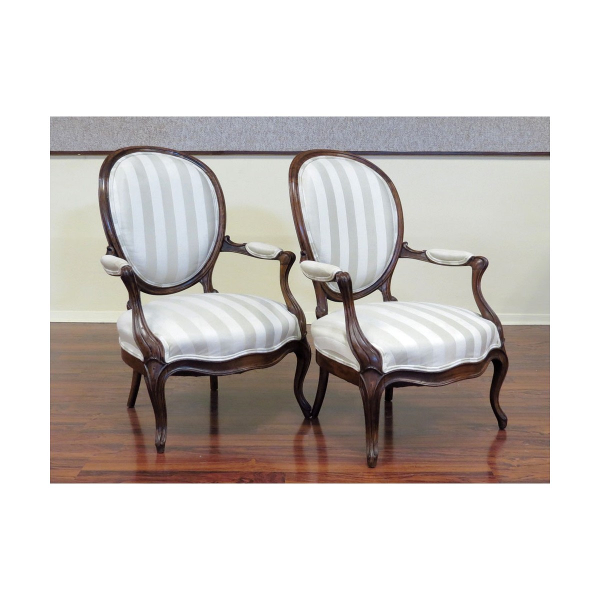 Pair of French Louis Philippe (1830-1848) Carved Beech Wood Fauteuils. Unsi