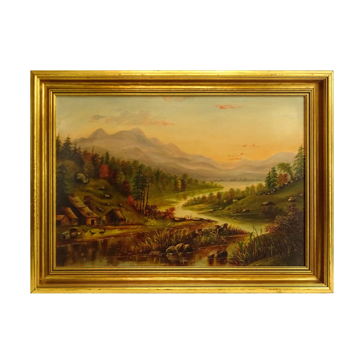 19th Century Oil on Masonite "River House" Signed, titled (Possibly in Span
