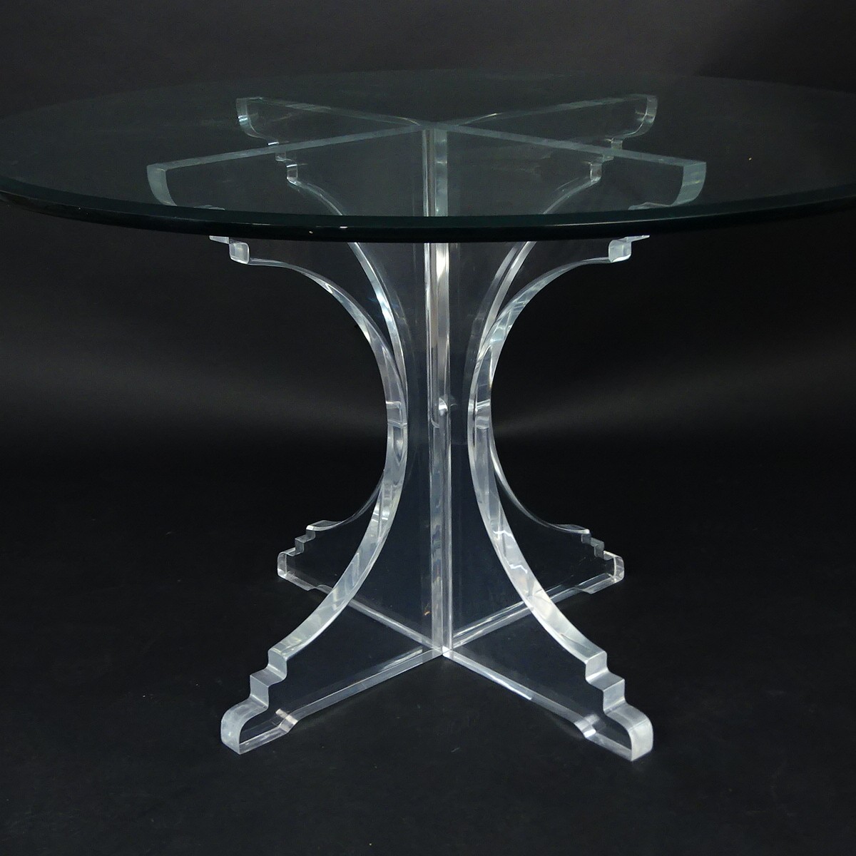 Mid Century Modern Lucite and Glass Top Table. Base needs a minor cleaning,