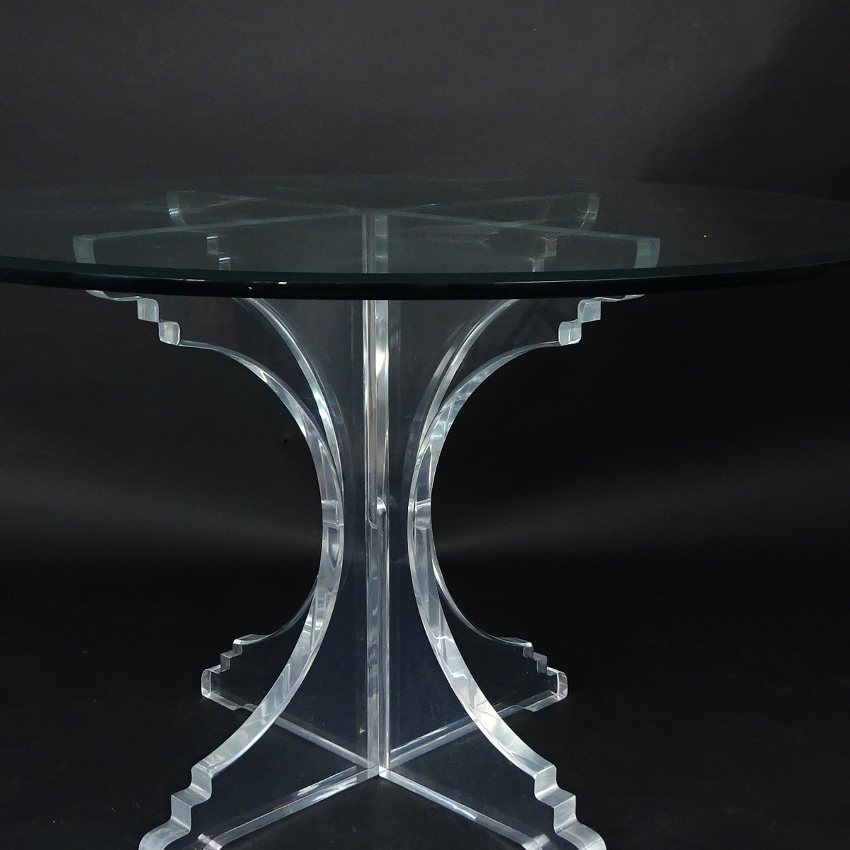 Mid Century Modern Lucite and Glass Top Table. Base needs a minor cleaning,