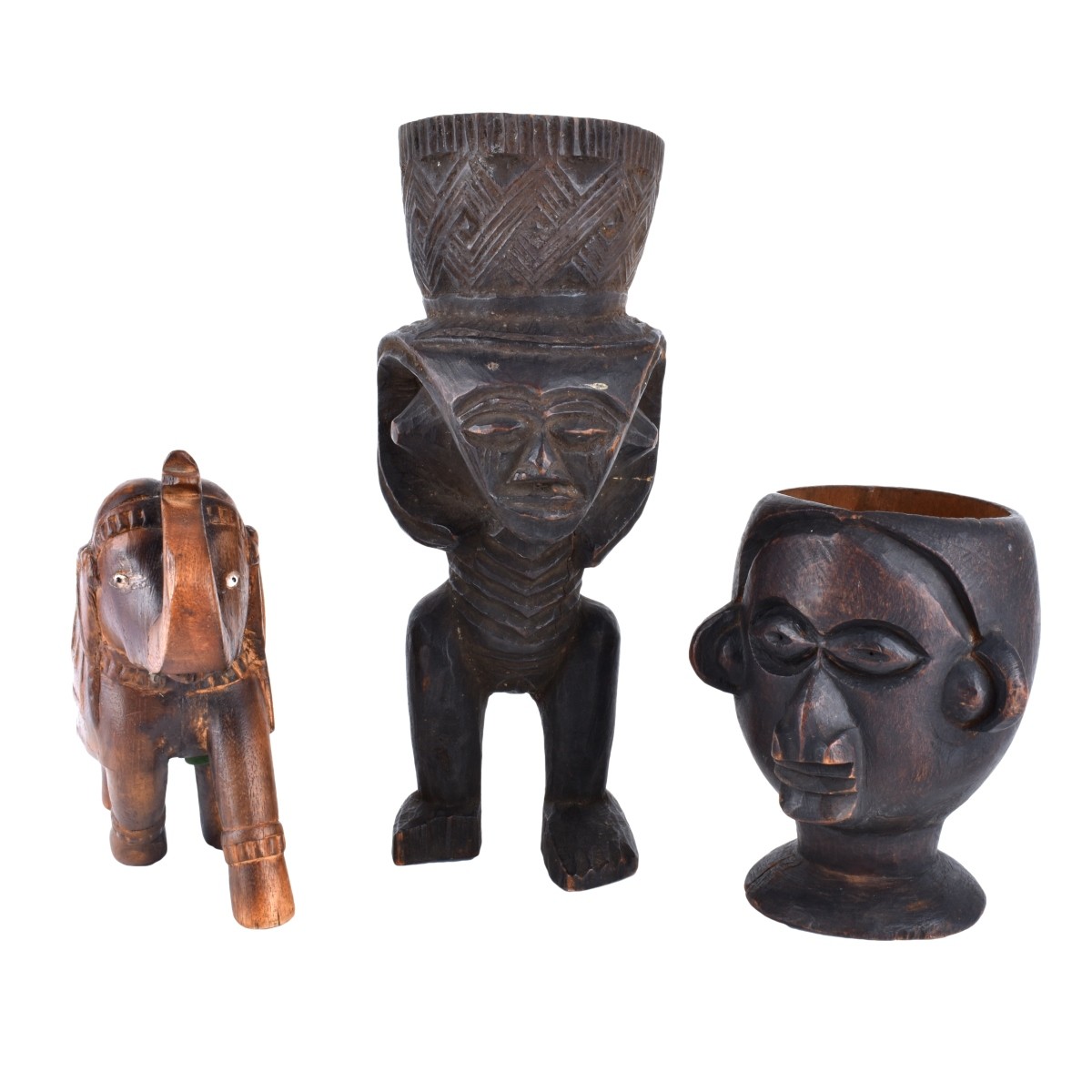 Three African Wood Carvings.