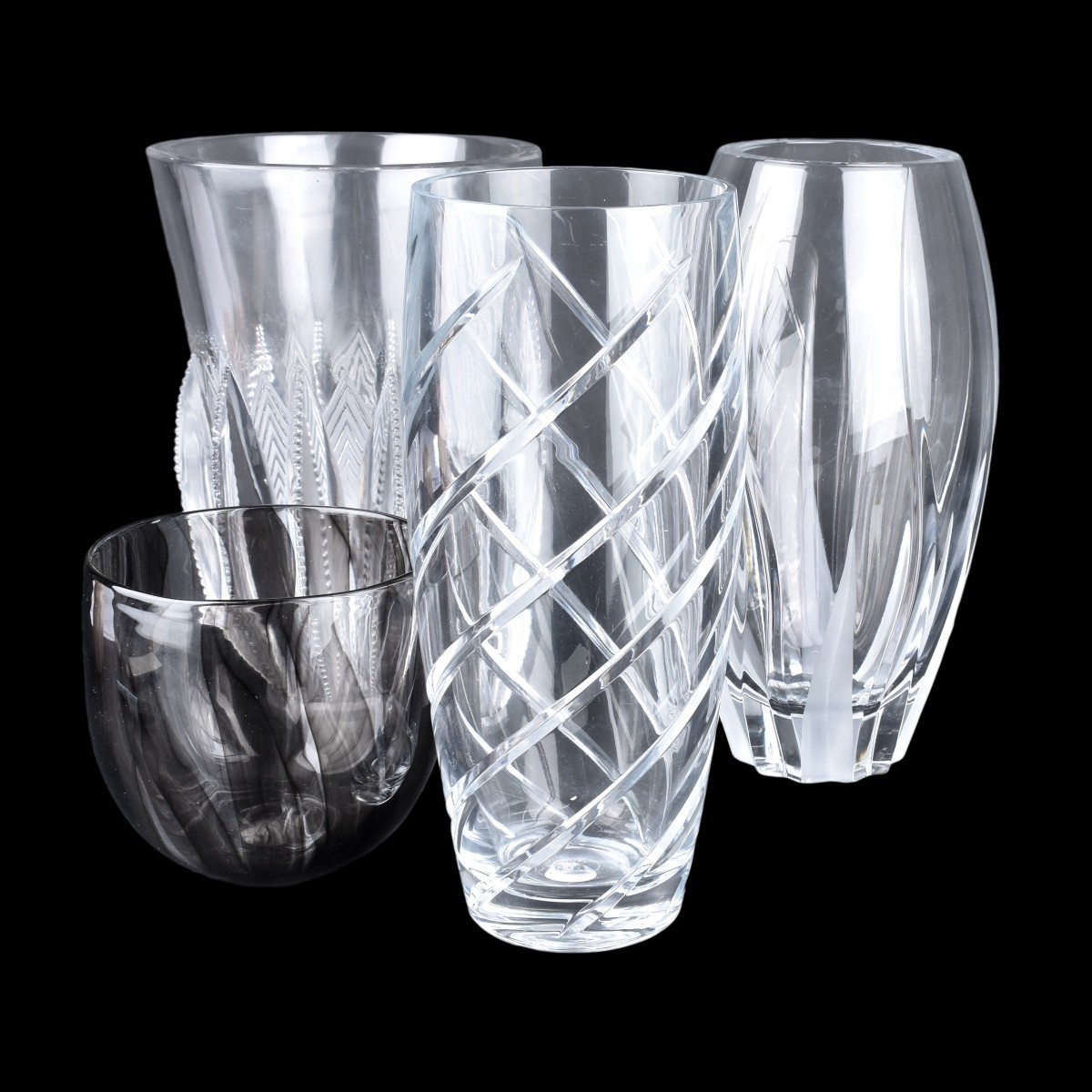 Four Vintage Crystal Vases one Lalique