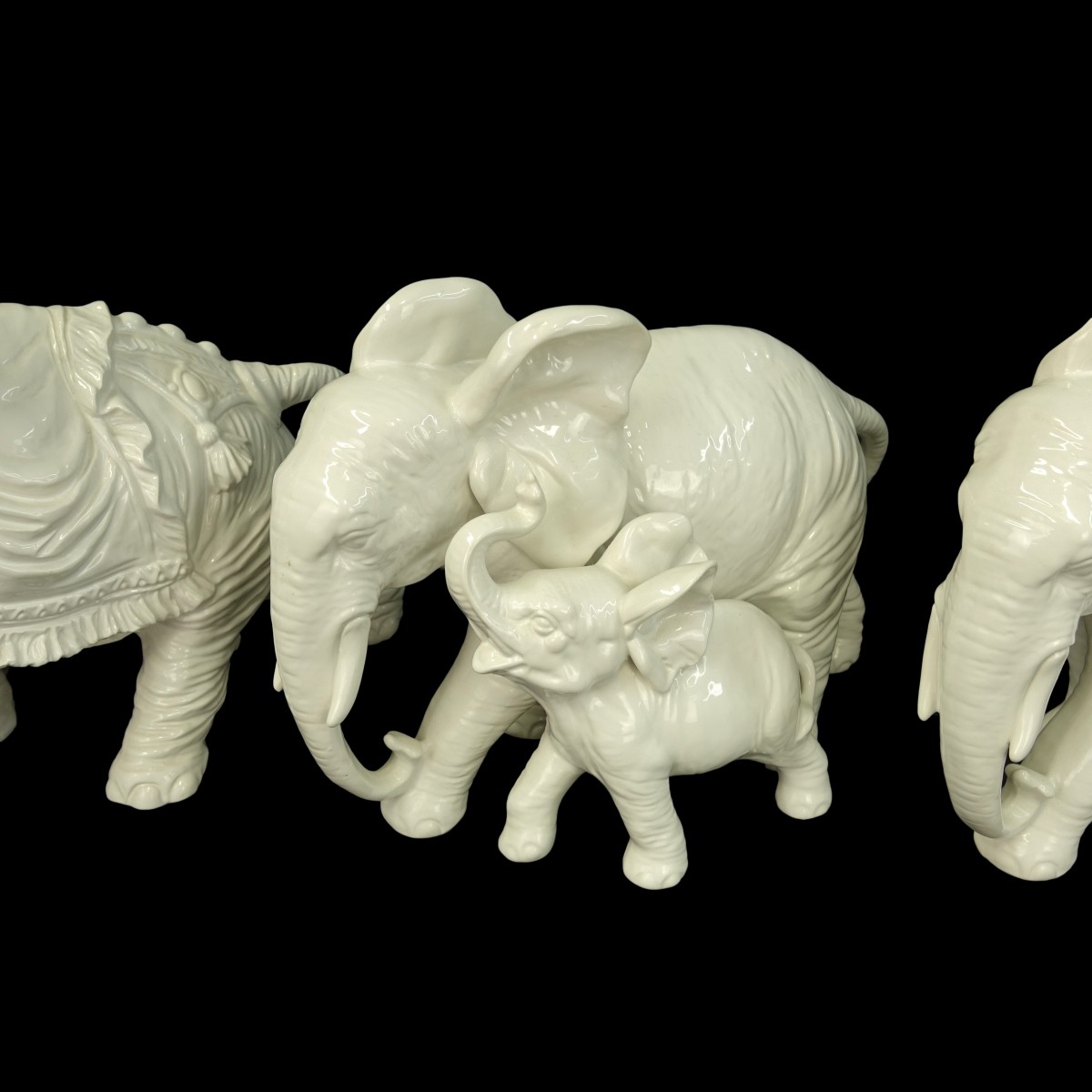 Vintage Three Italian White Pottery Elephants
