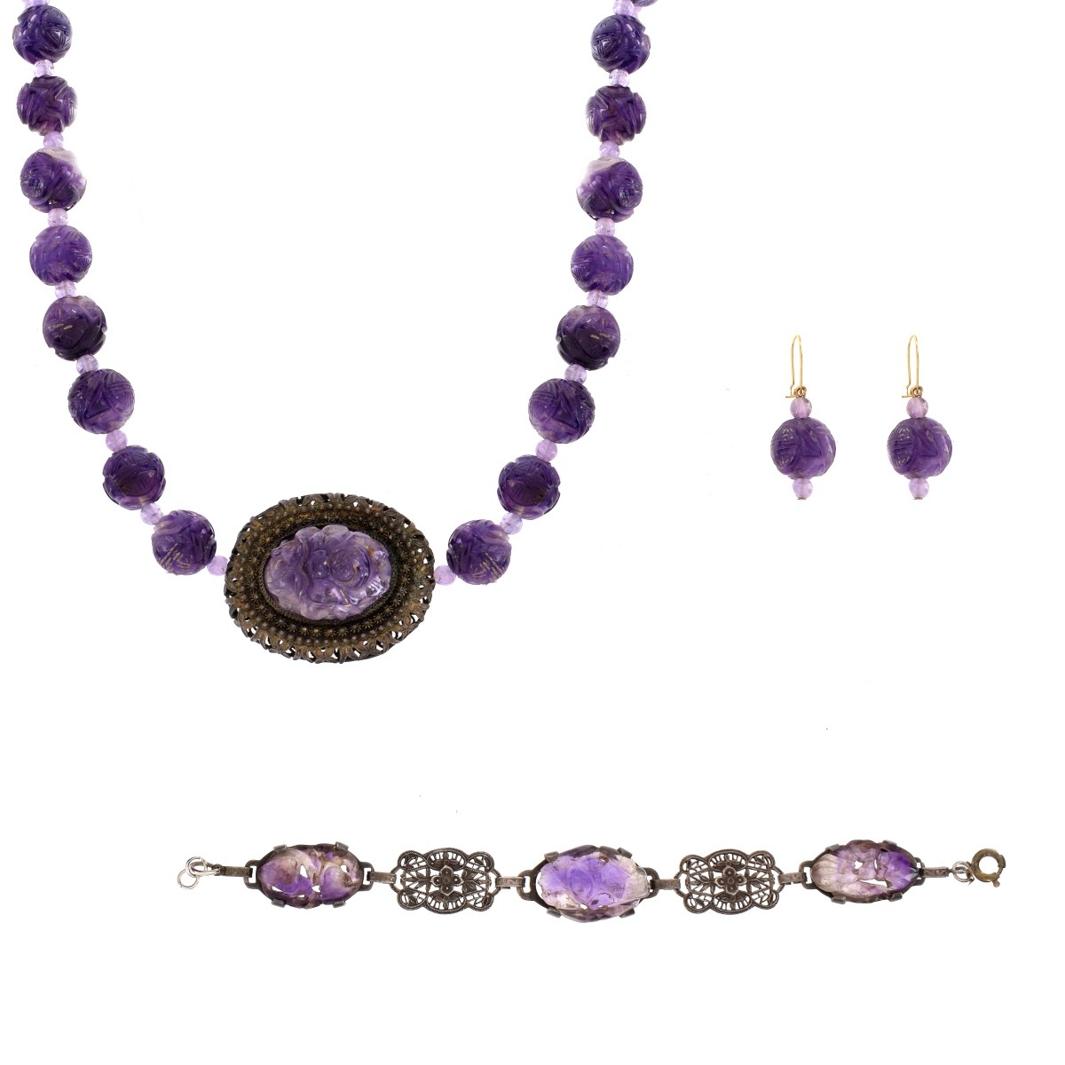 Antique Amethyst and Sterling Jewelry Suite