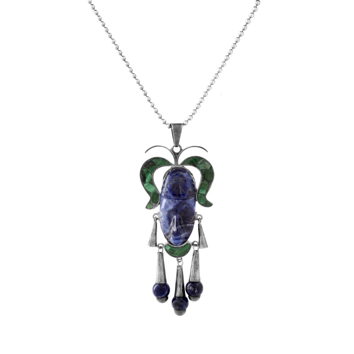 Mexican ACL Silver, Lapis and Malachite Pendant