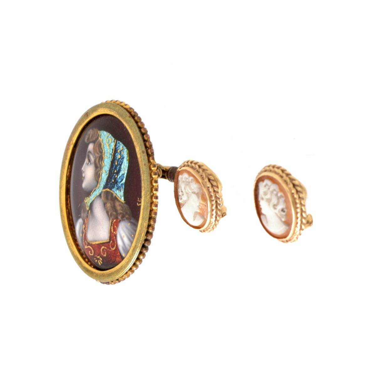 Antique Portrait Brooch and Cameo Earrings