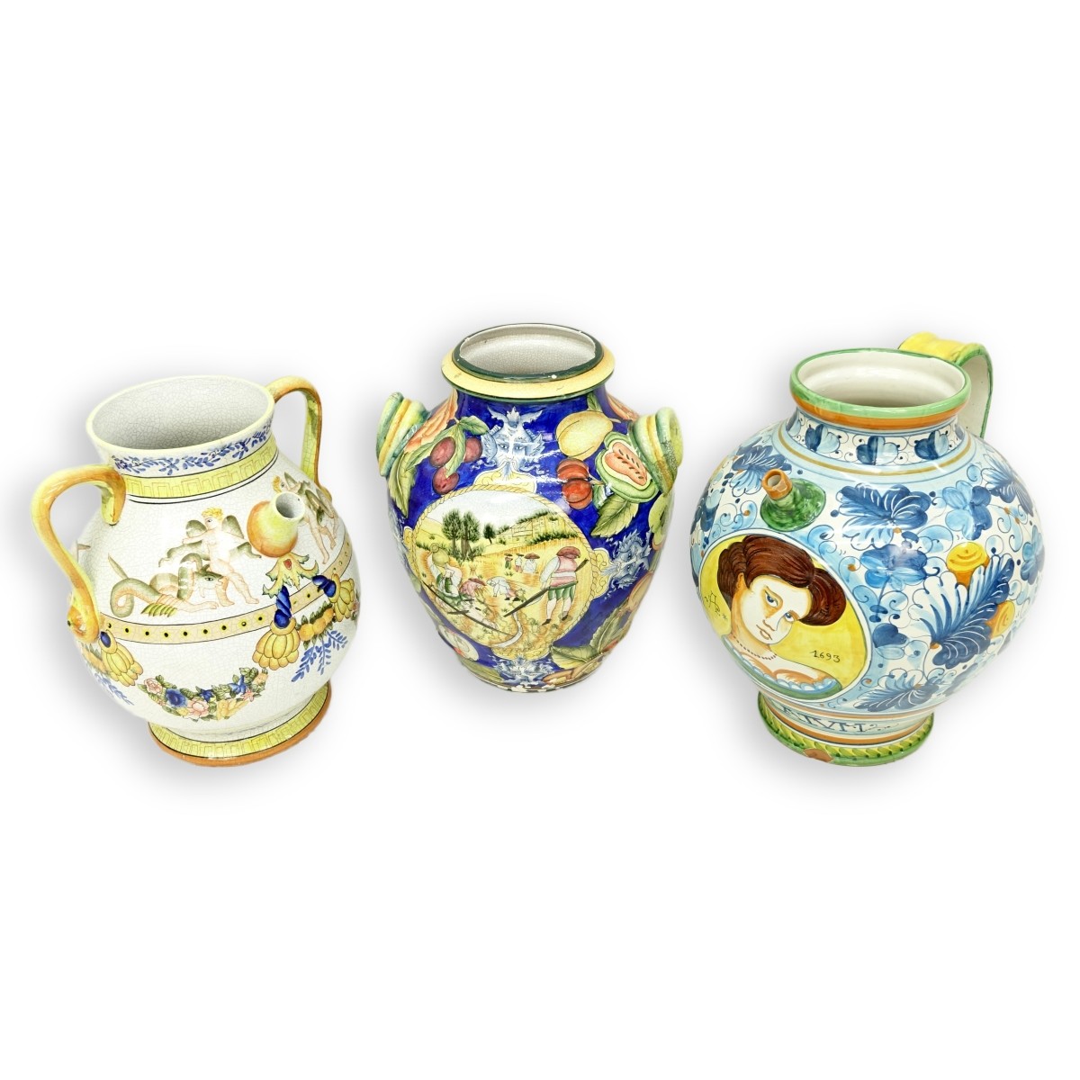 Three Majolica Pottery Vases