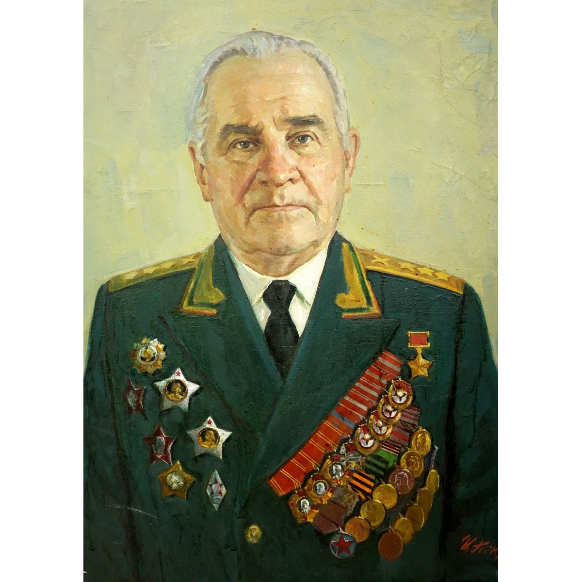 I. Penzov (20C) O/C Portrait Gen. Michailovich