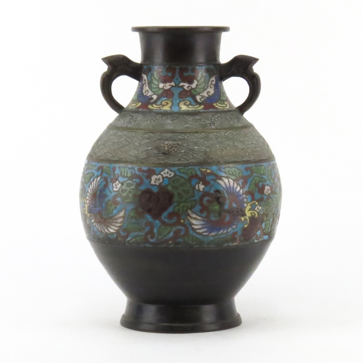 Antique Japanese Champlevé Enamel Bronze Vase