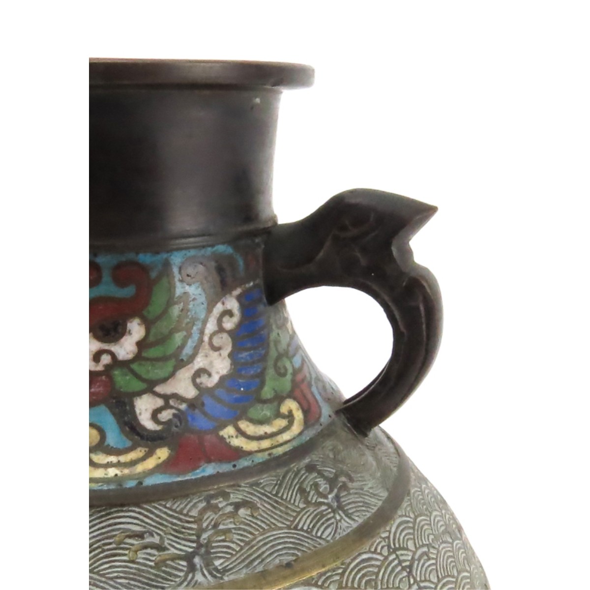Antique Japanese Champlevé Enamel Bronze Vase