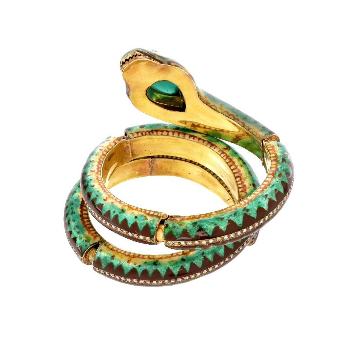 Diamond, Enamel 14K Serpent Bangle