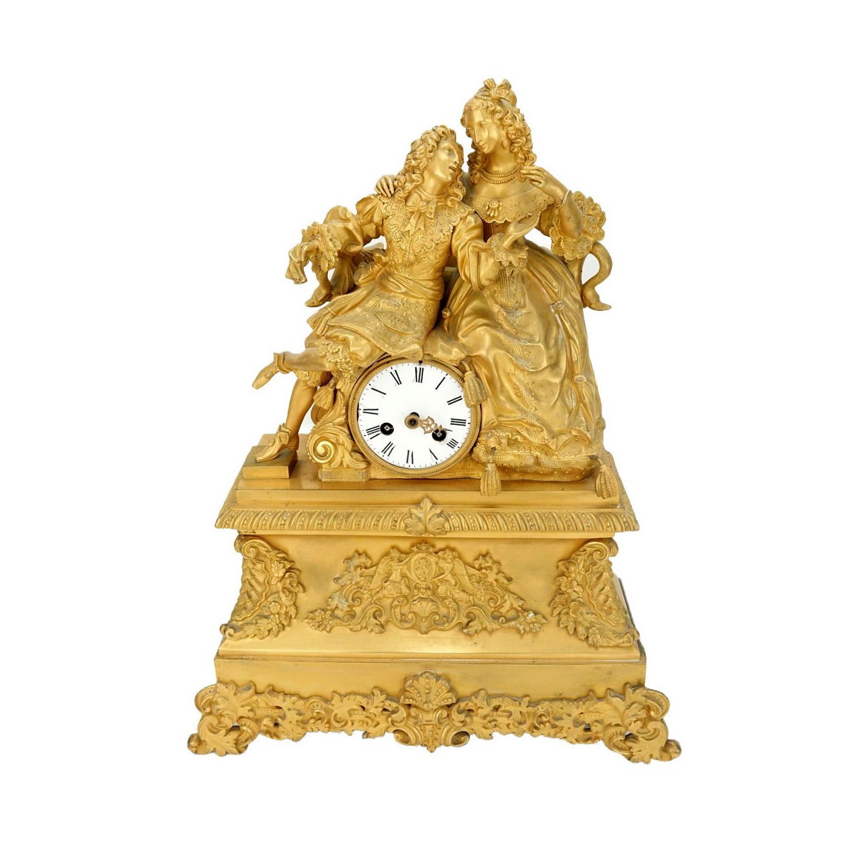 19C French Empire Style Gilt Bronze Figural Clock