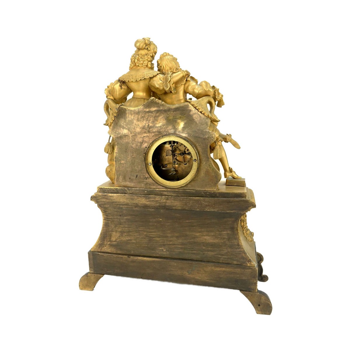 19C French Empire Style Gilt Bronze Figural Clock