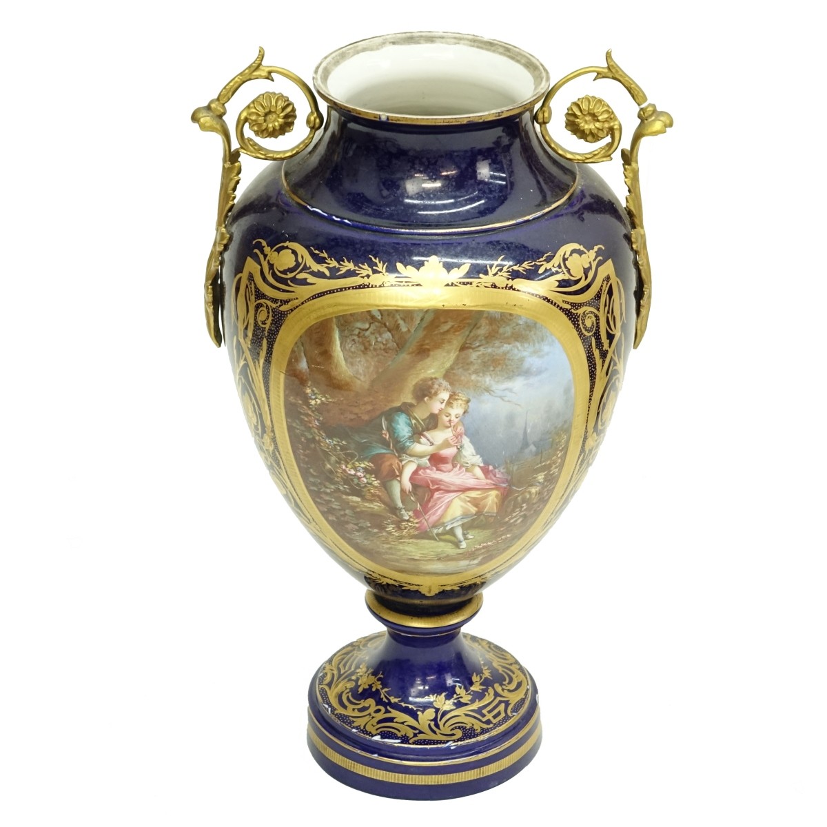 19C Sevres Gilt Bronze Cobalt Blue Vase