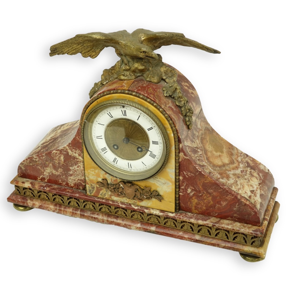 French Rouge Marble Clock Bronze Eagle Figurine