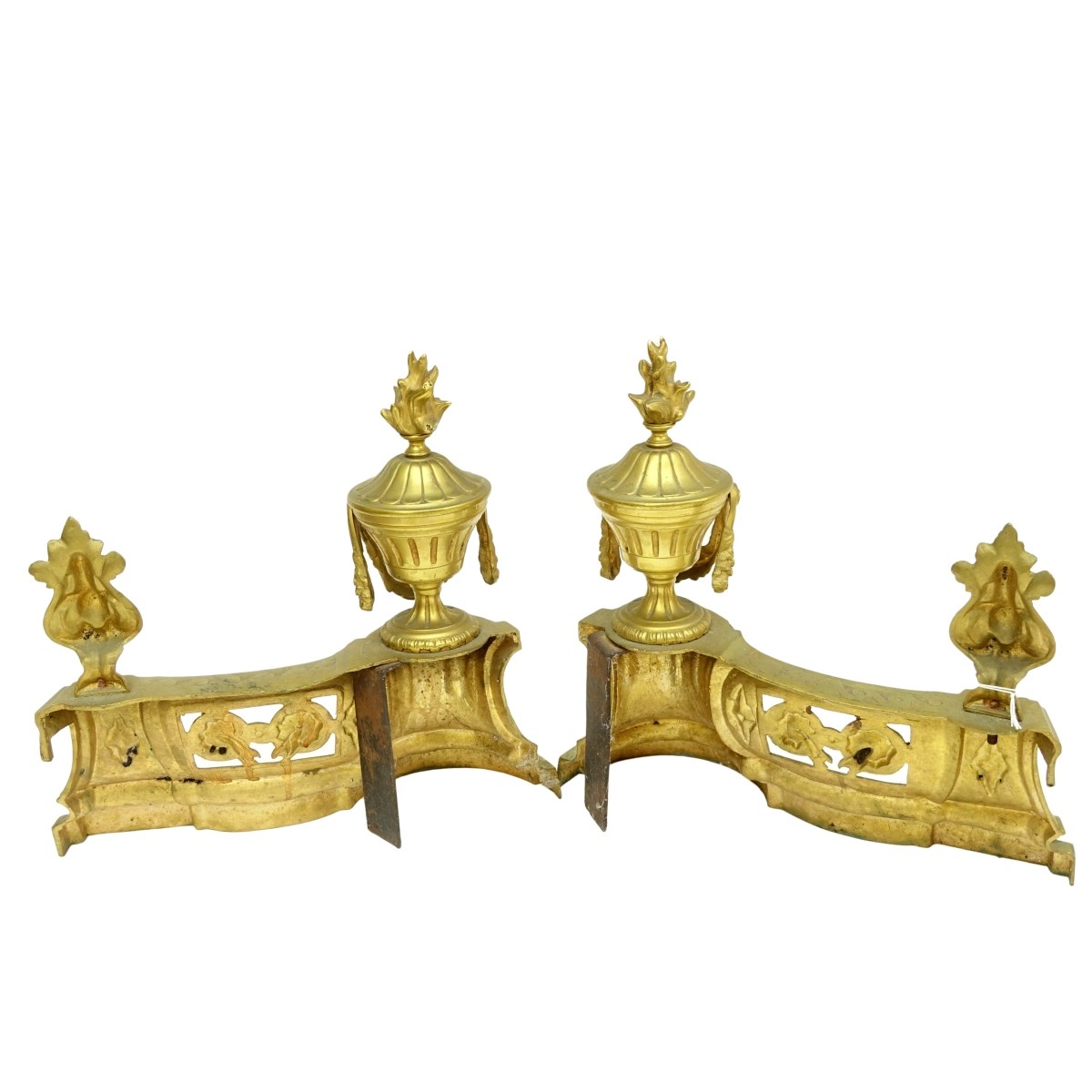 Pr Louis XVI Style Gilt Bronze Chenets