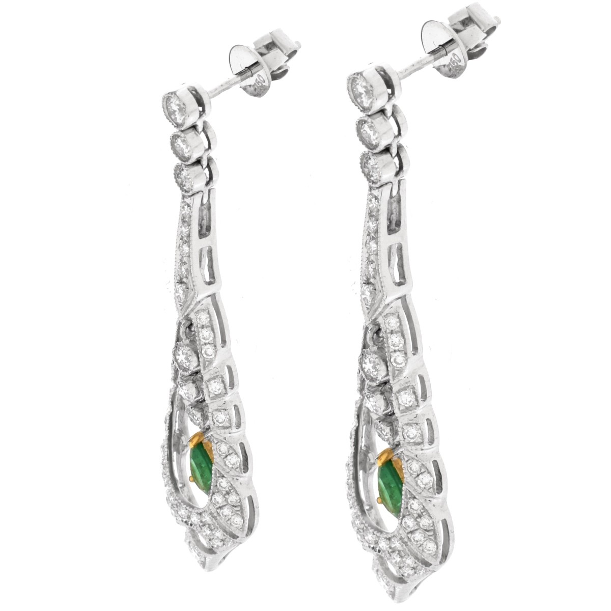 Diamond, Emerald and 18K Earrings