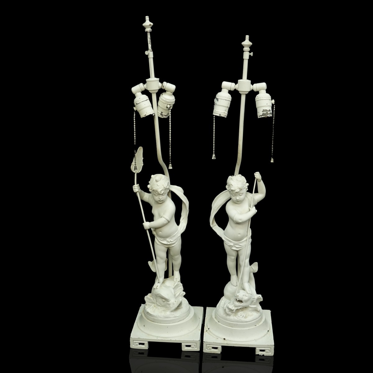 2 V. Rousseau (1865-1954) Metal Sculpture Lamps