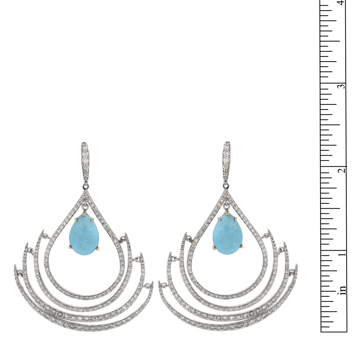 Diamond, Turquoise and 14K Earrings.