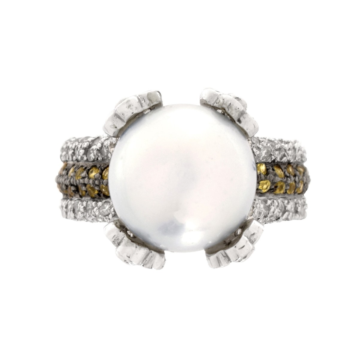 Pearl, Diamond, Sapphire and 18K Ring