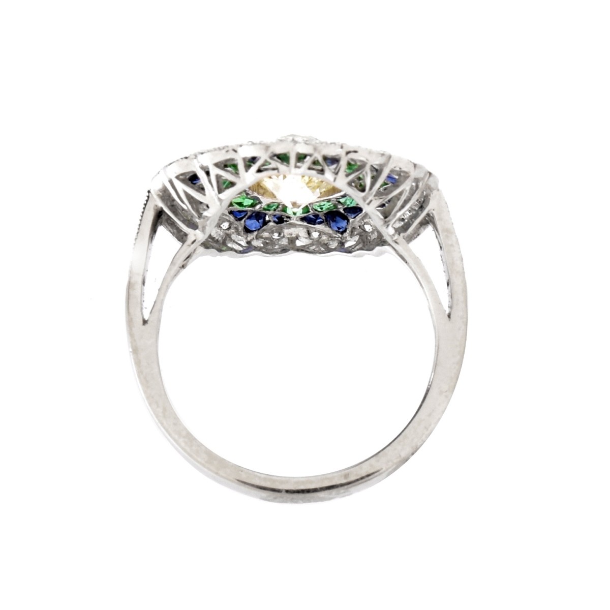 Diamond, Sapphire, Emerald and Platinum Ring
