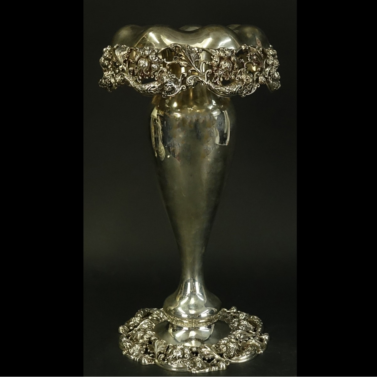 19C Lg Meridian Sterling Floral Vase