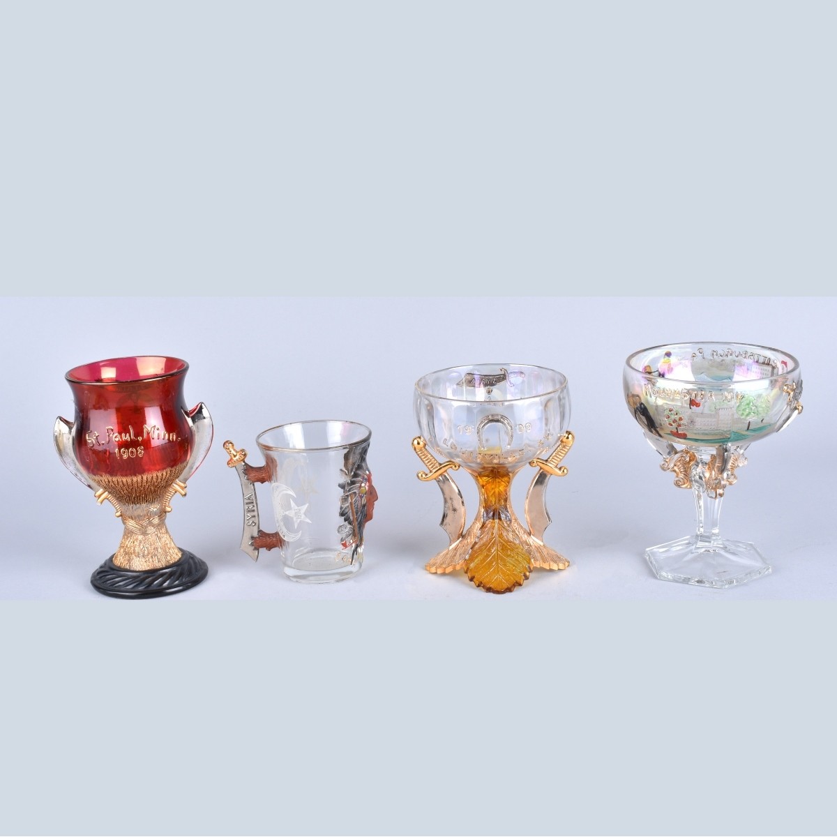Four Antique Masonic Glassware