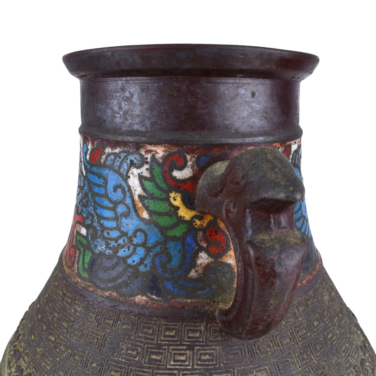 Three (3) Antique Japanese Champleve Handled Vases