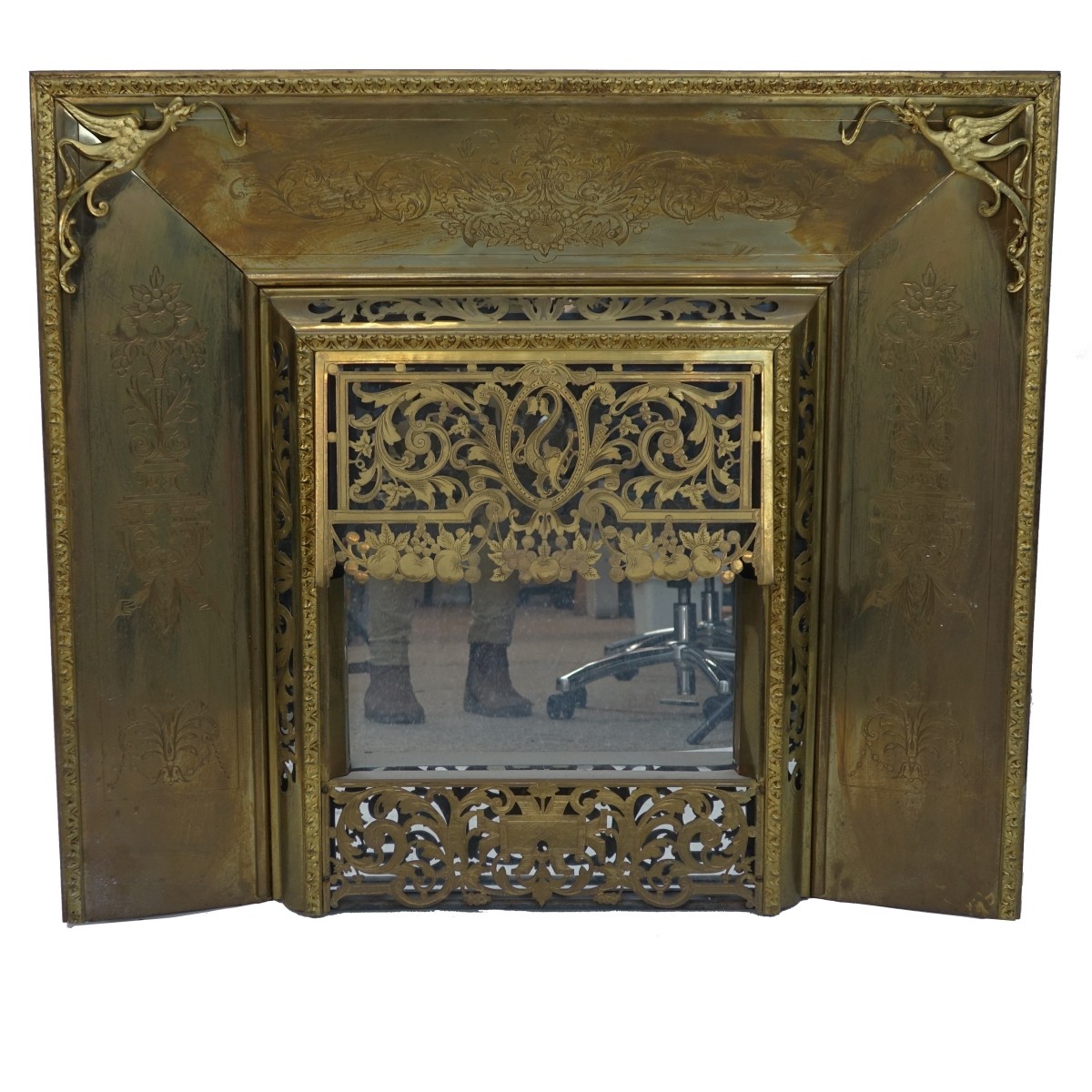 20C Ornate Brass Fireplace Insert