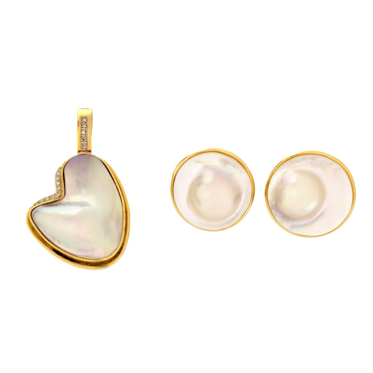 Mabe Pearl and 14K Pendant and Earrings