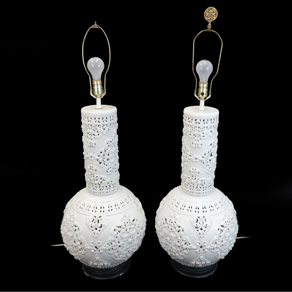 Lg Pr Porcelain Asian Reticulated Lamps