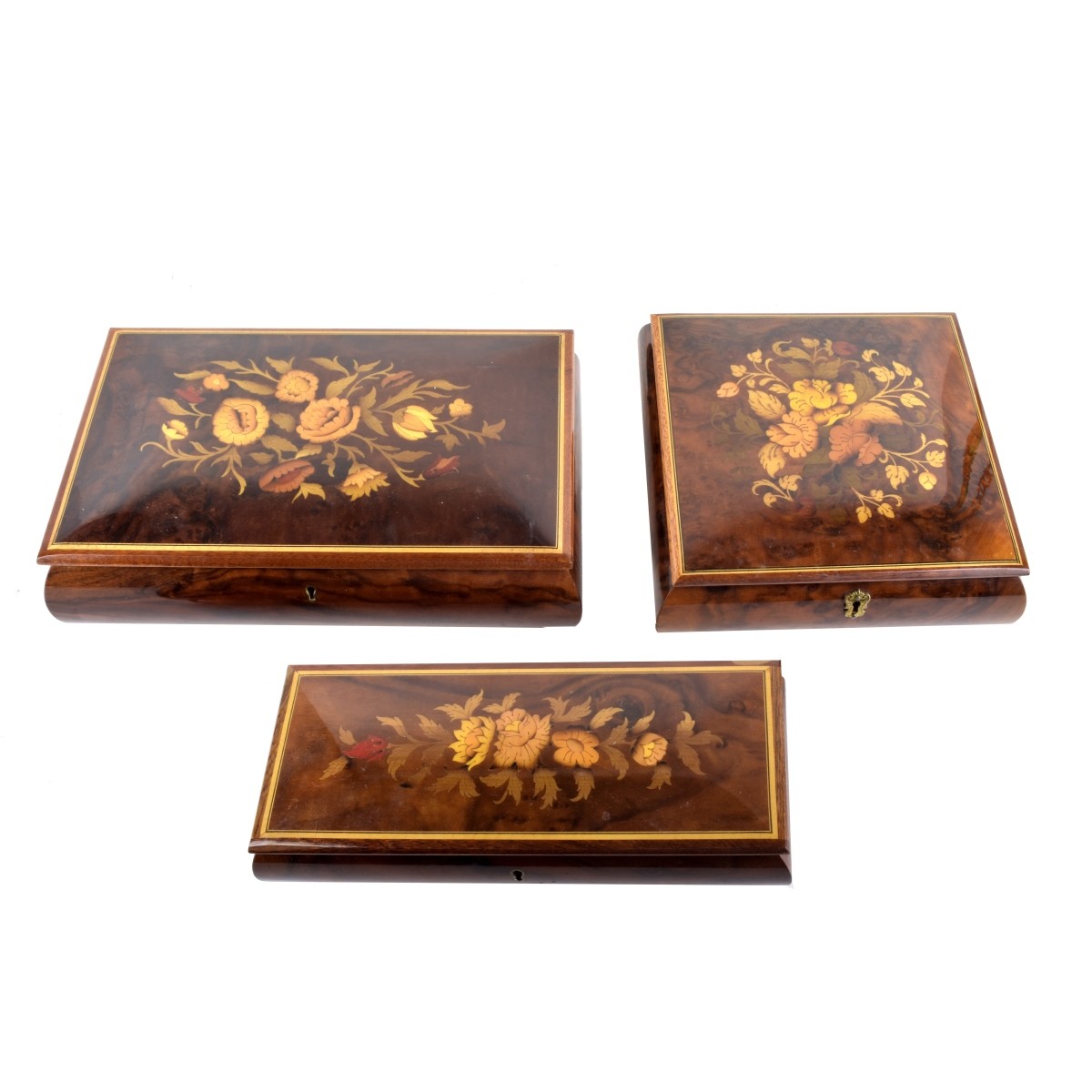 3 Italian Lacquer & Marquetry Music Boxes